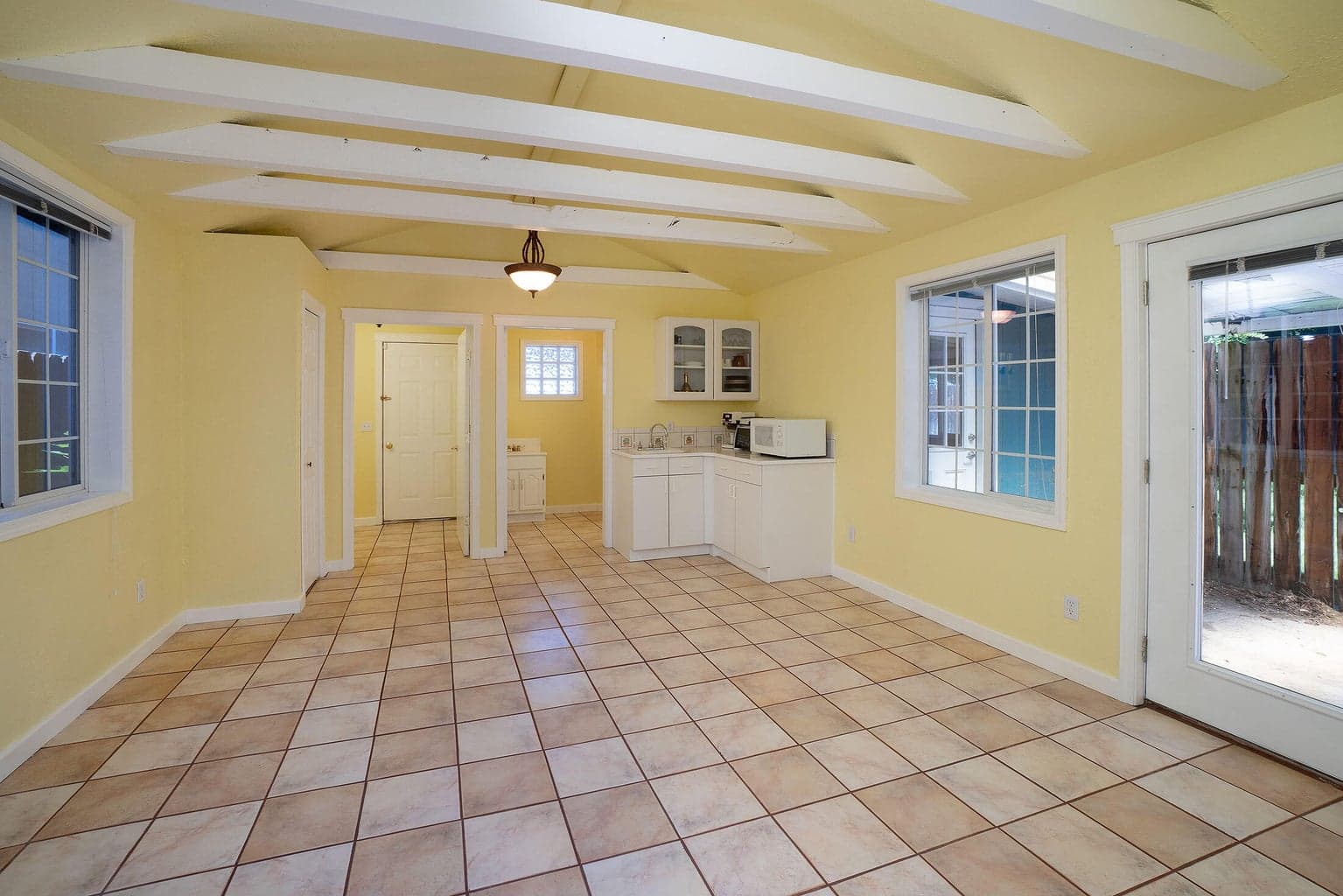 Guest cottage is large & open with plenty of light.