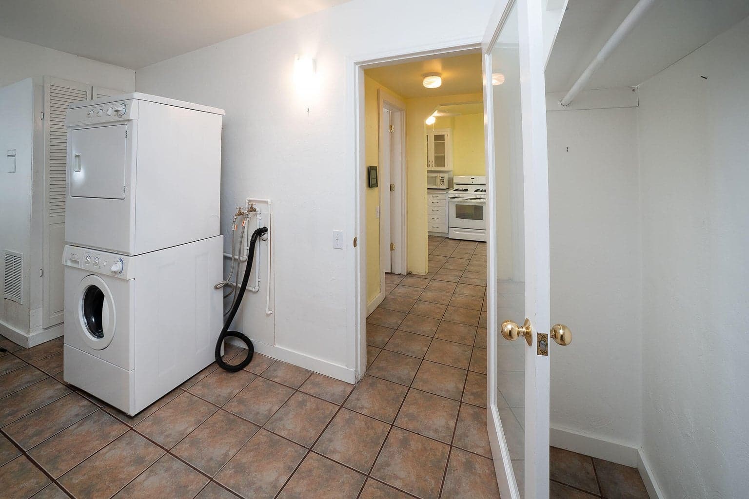 Washer and dryer unit included in the utility room.