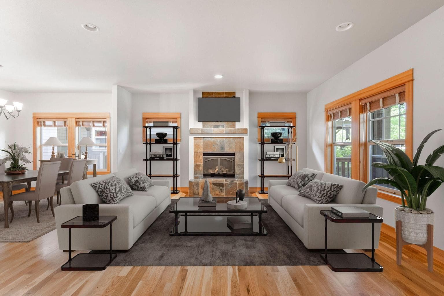 Virtually staged great room.