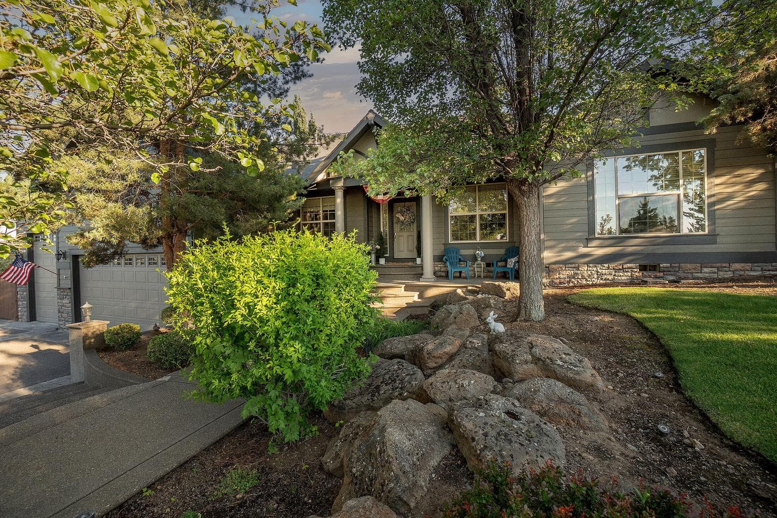 The trees and plants create a privacy shade.
