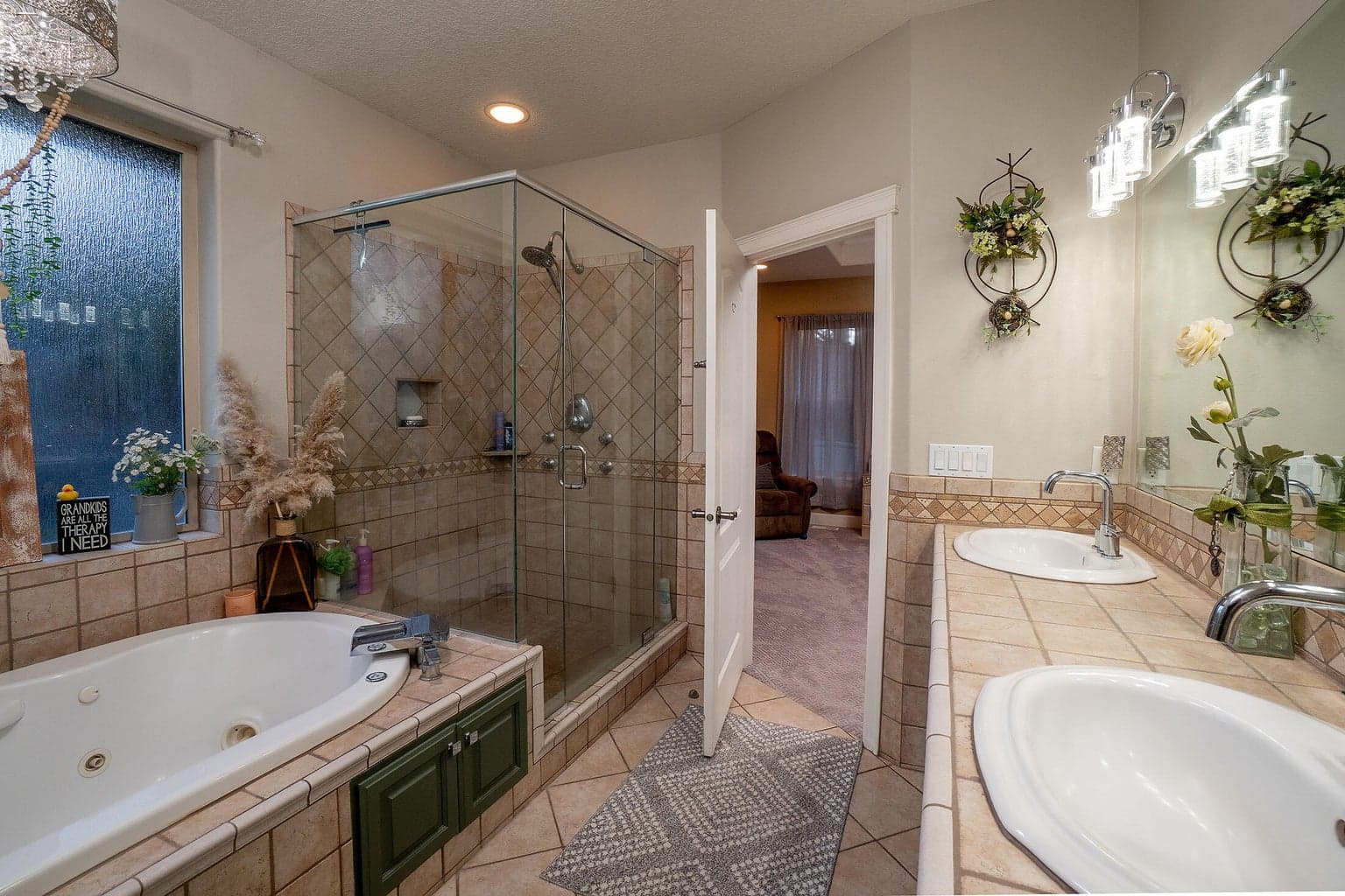 Ample tile walk-in shower.