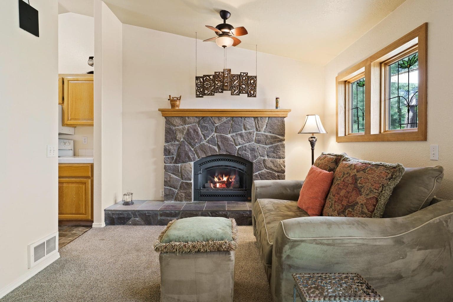 Cozy gas fireplace for those chilly evenings