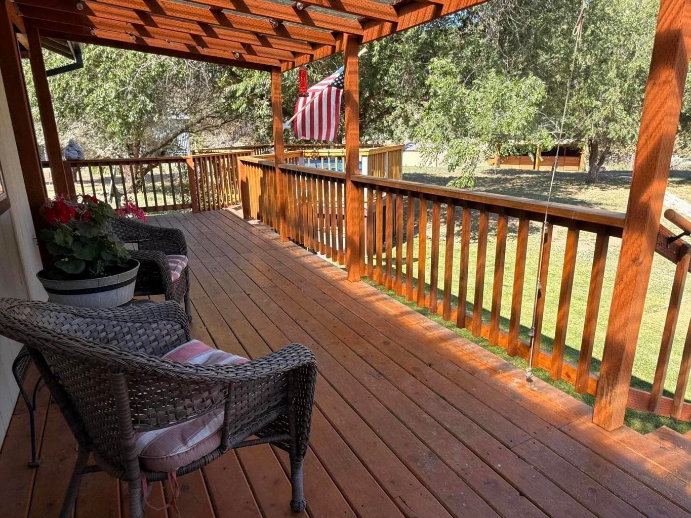 Spacious covered wrap around deck