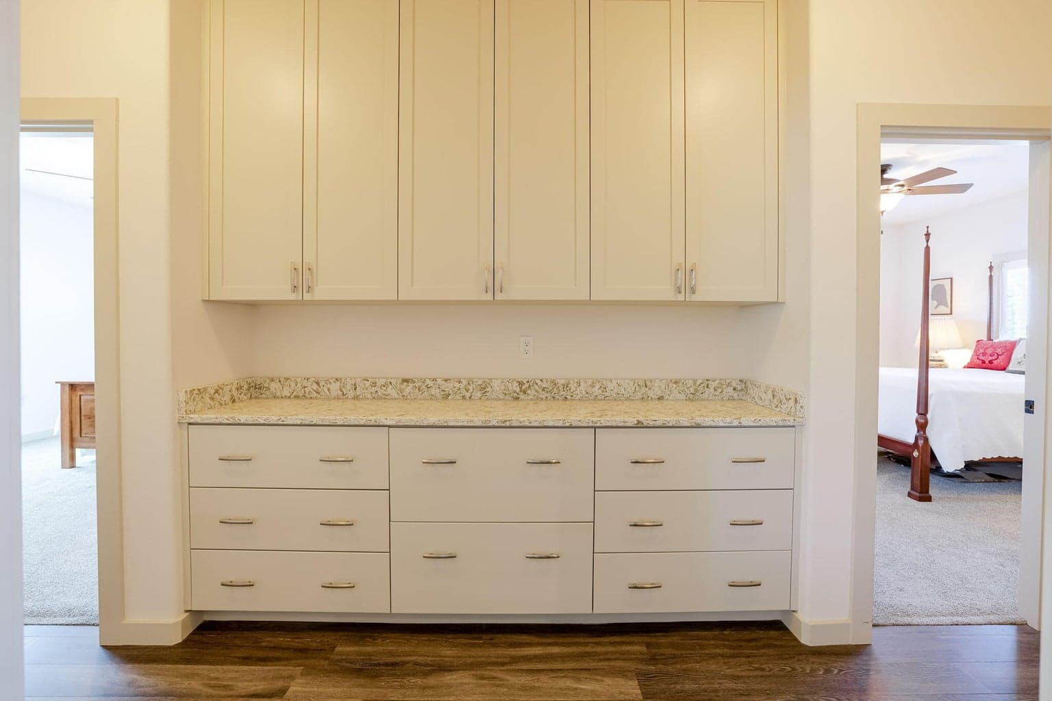 Built-in Cabinetry and Counter in Hallway Between Guest Bedrooms