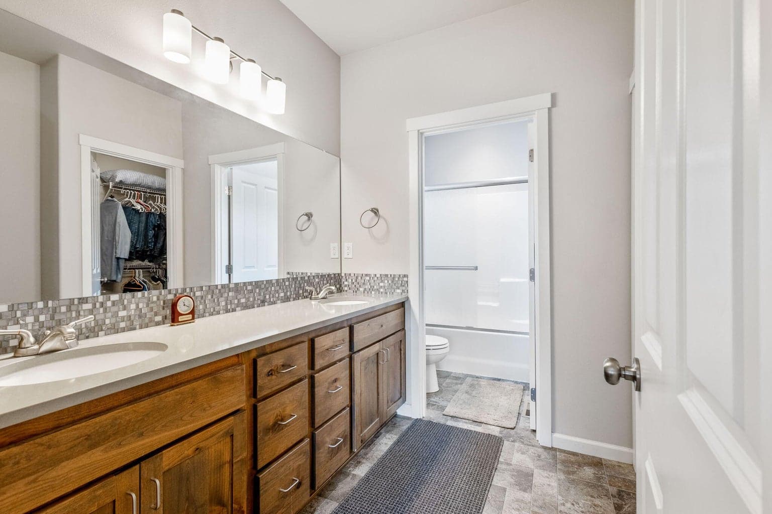Primary bathroom with dual vanity
