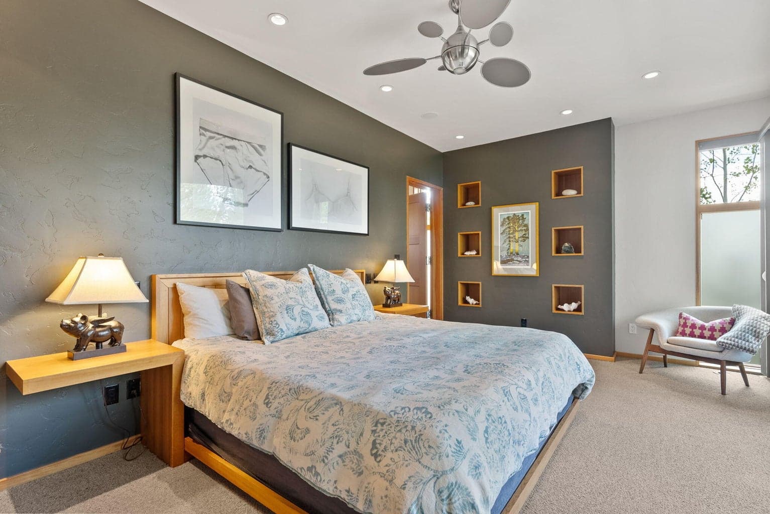 Spacious and private with access to covered balcony.
