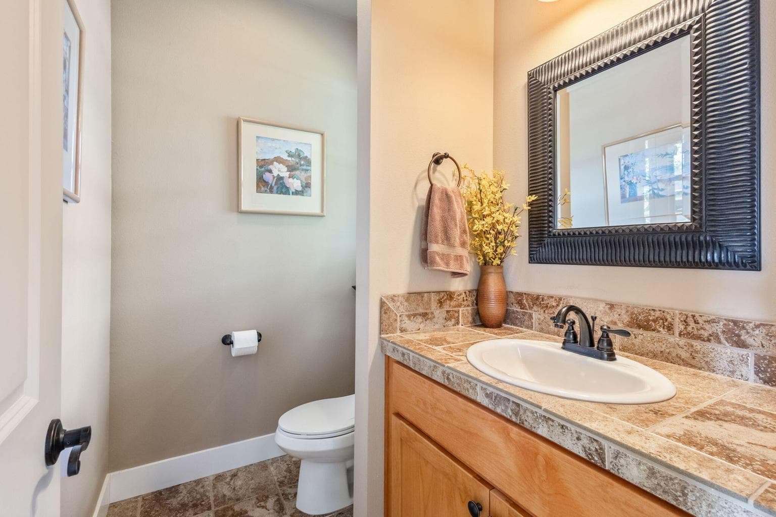 Half bath on main level near great room.