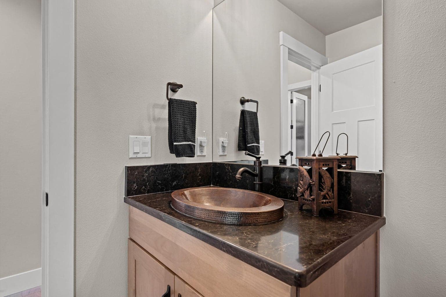 Powder room with copper sink