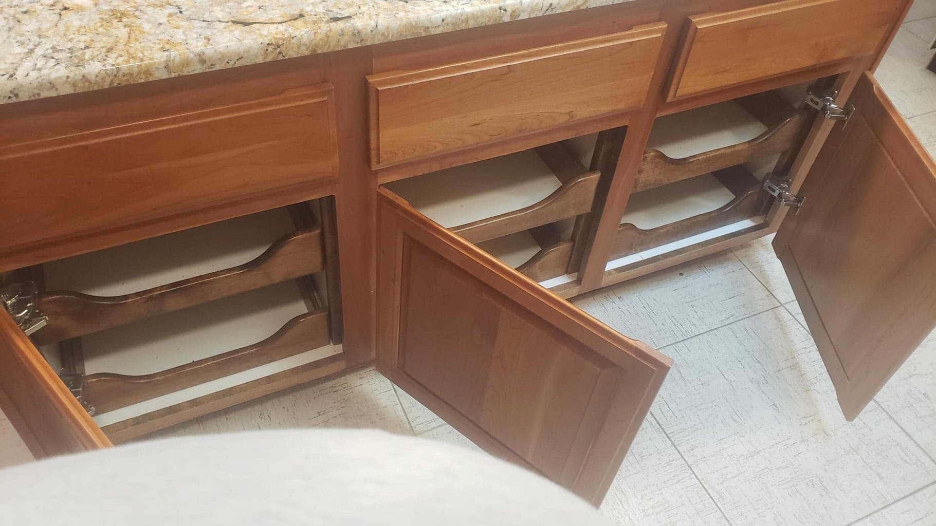 Custom cabs have many accessories like these pull out drawers
