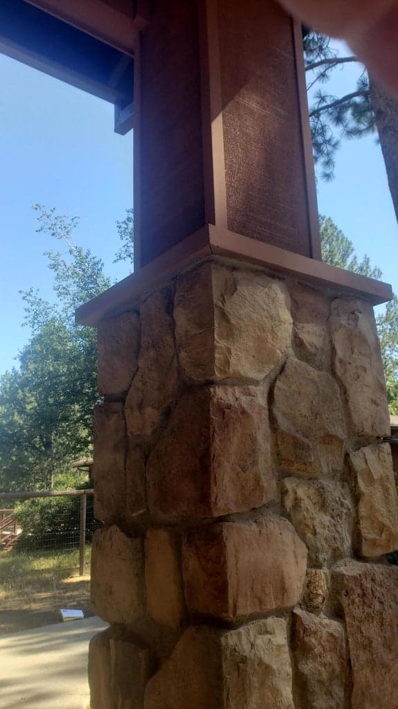 Stone base pillar accents at ADU entrance