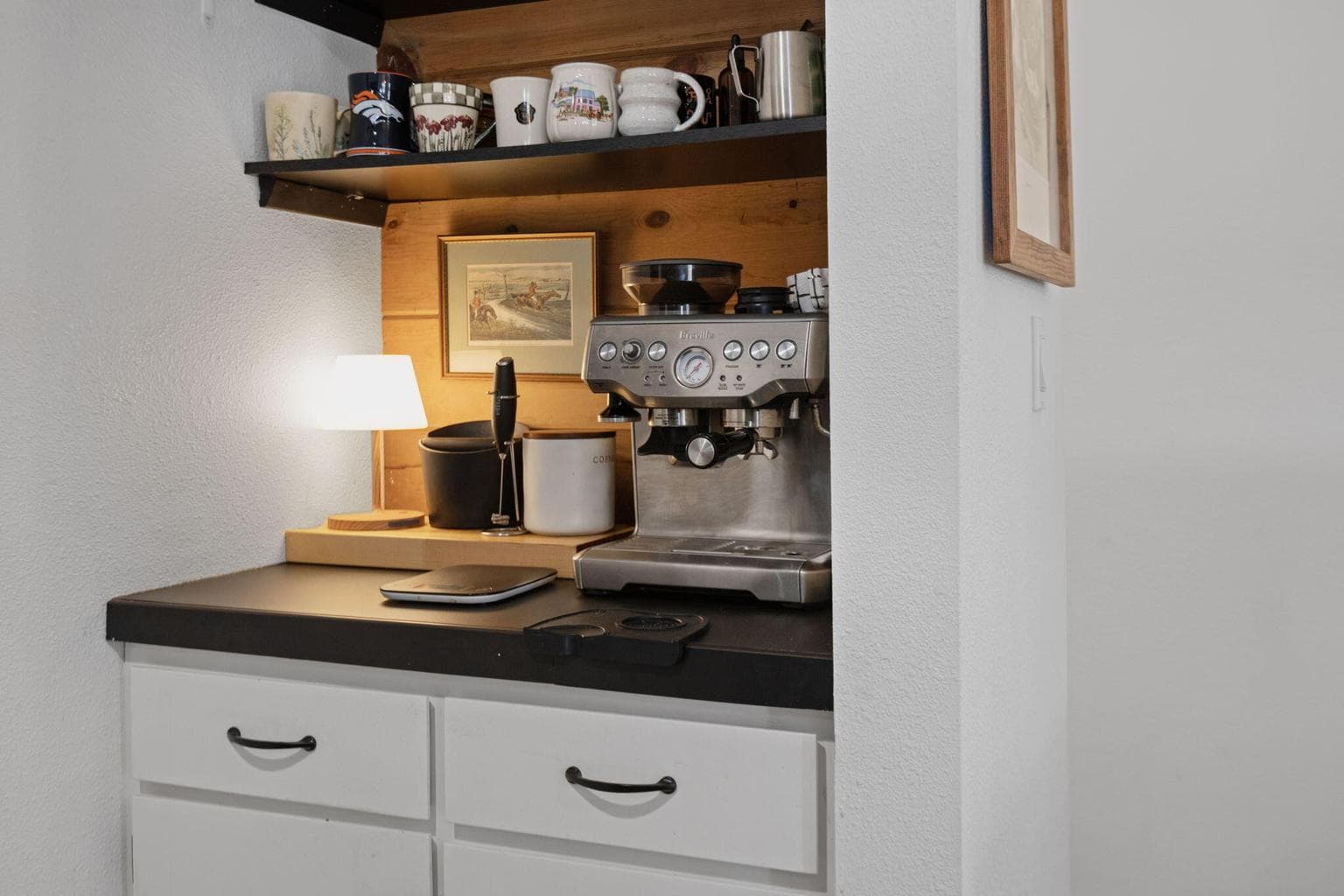 Darling coffee nook off of the kitchen