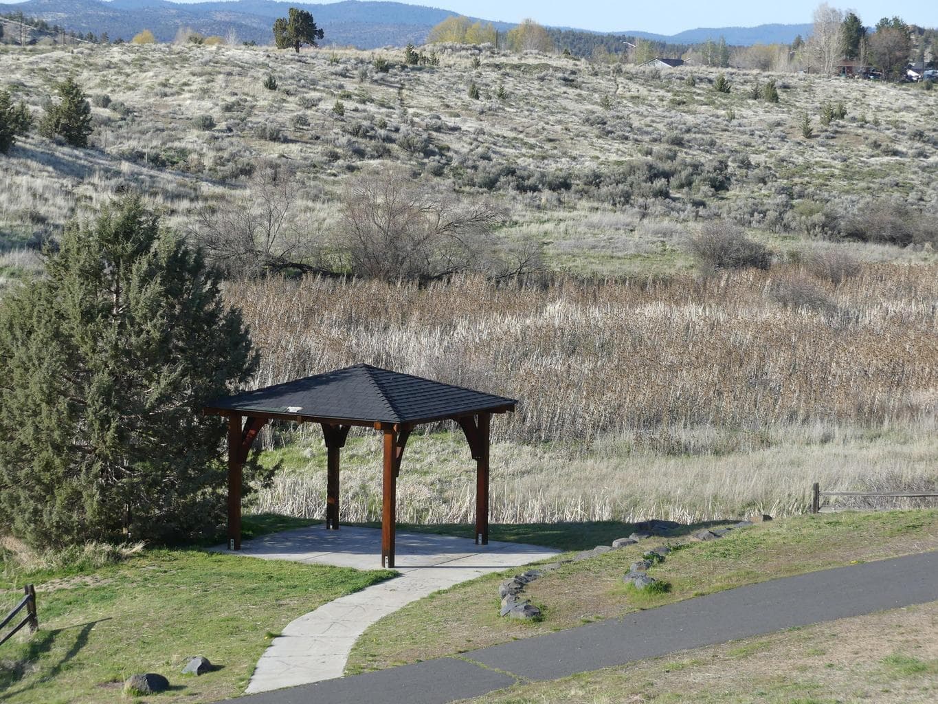 Ochoco Pointe community walking path by the wetland reserve - gazebo