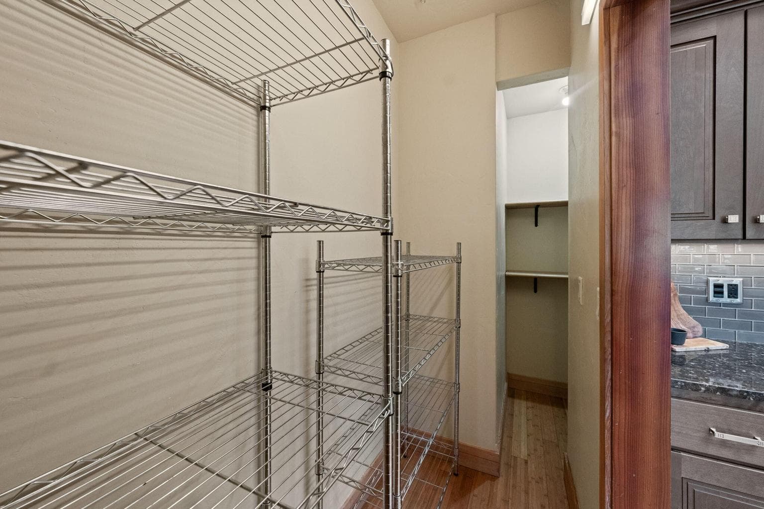 Oversized, extra deep pantry with shelves