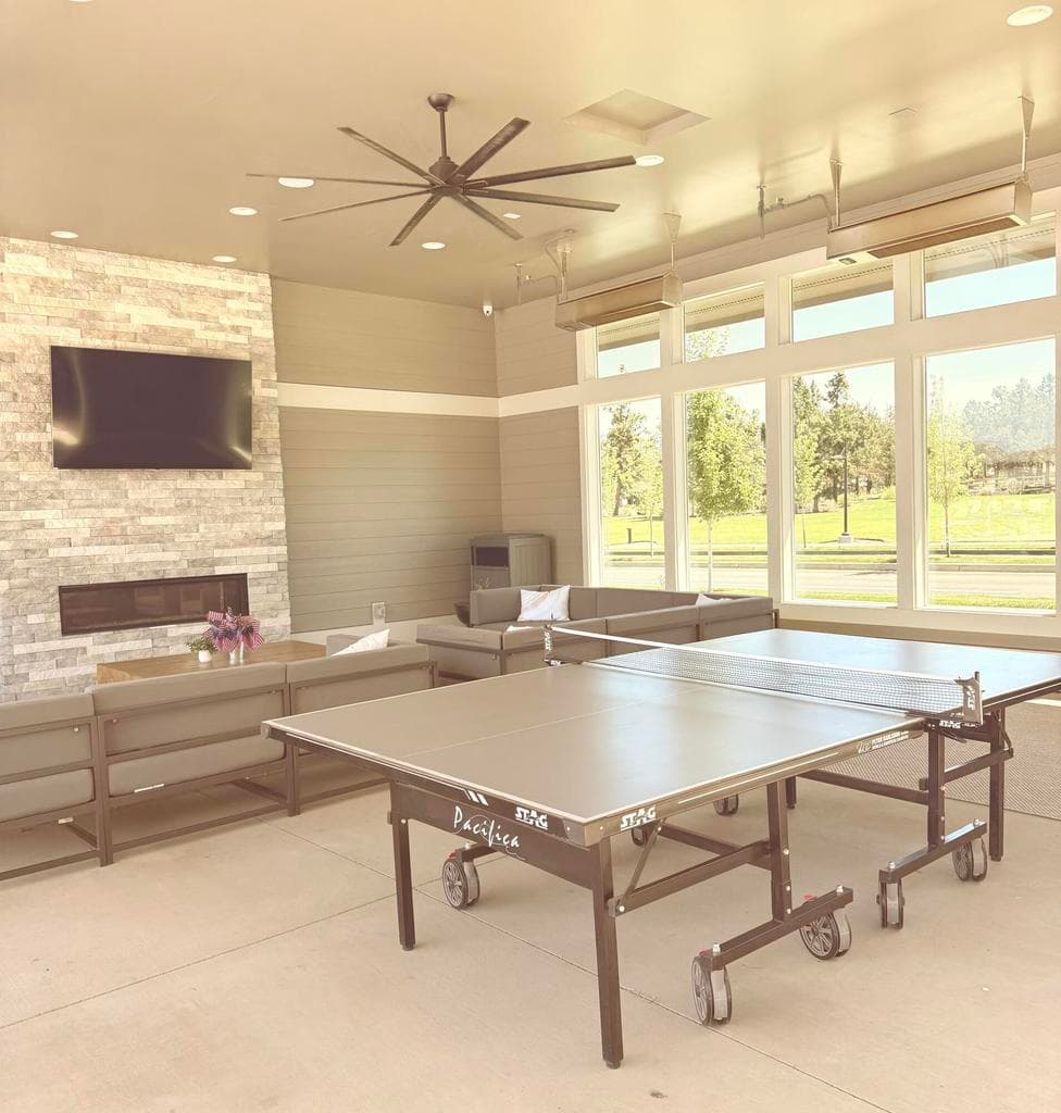 Community all purpose room with gas fireplace