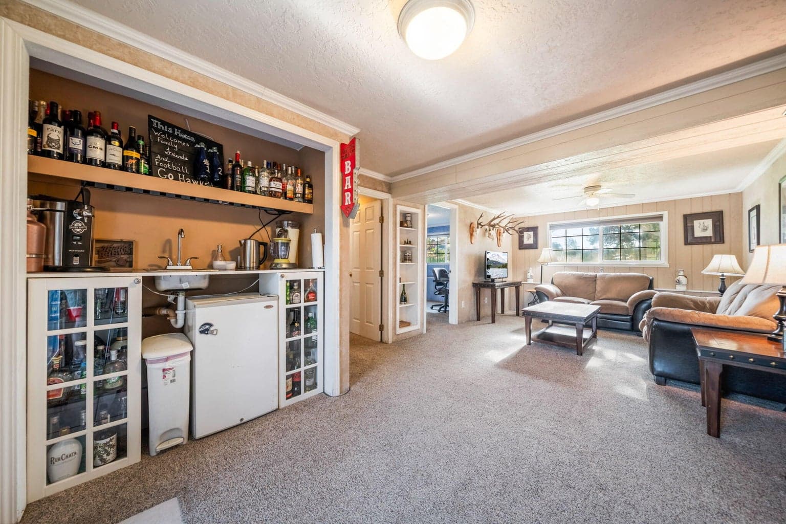 Lower level family room with bar