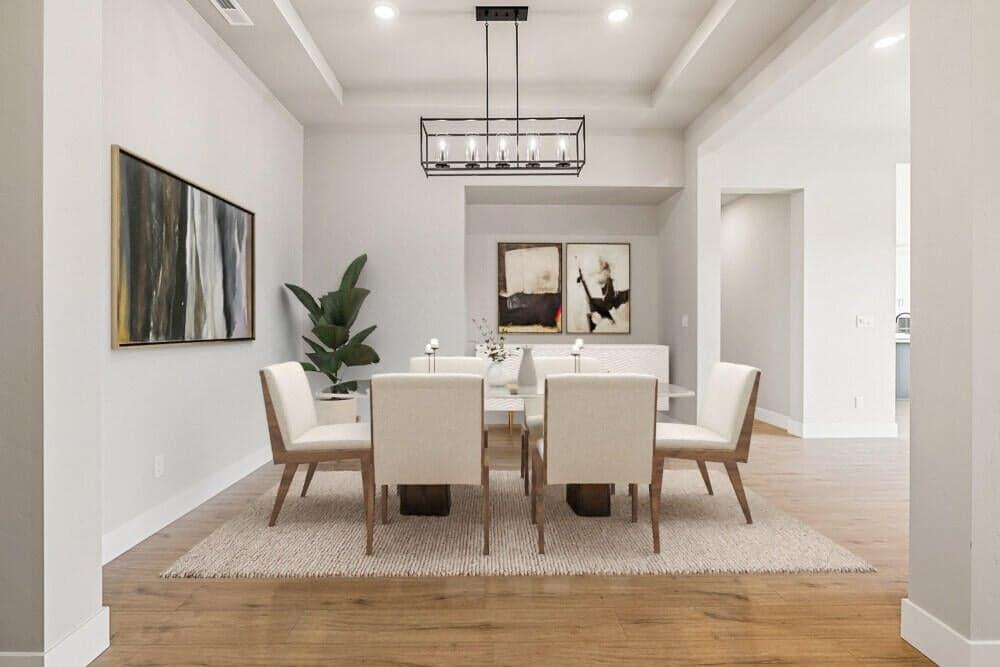 Formal dining. Images of like kind room and have been virtually staged. colors may vary.