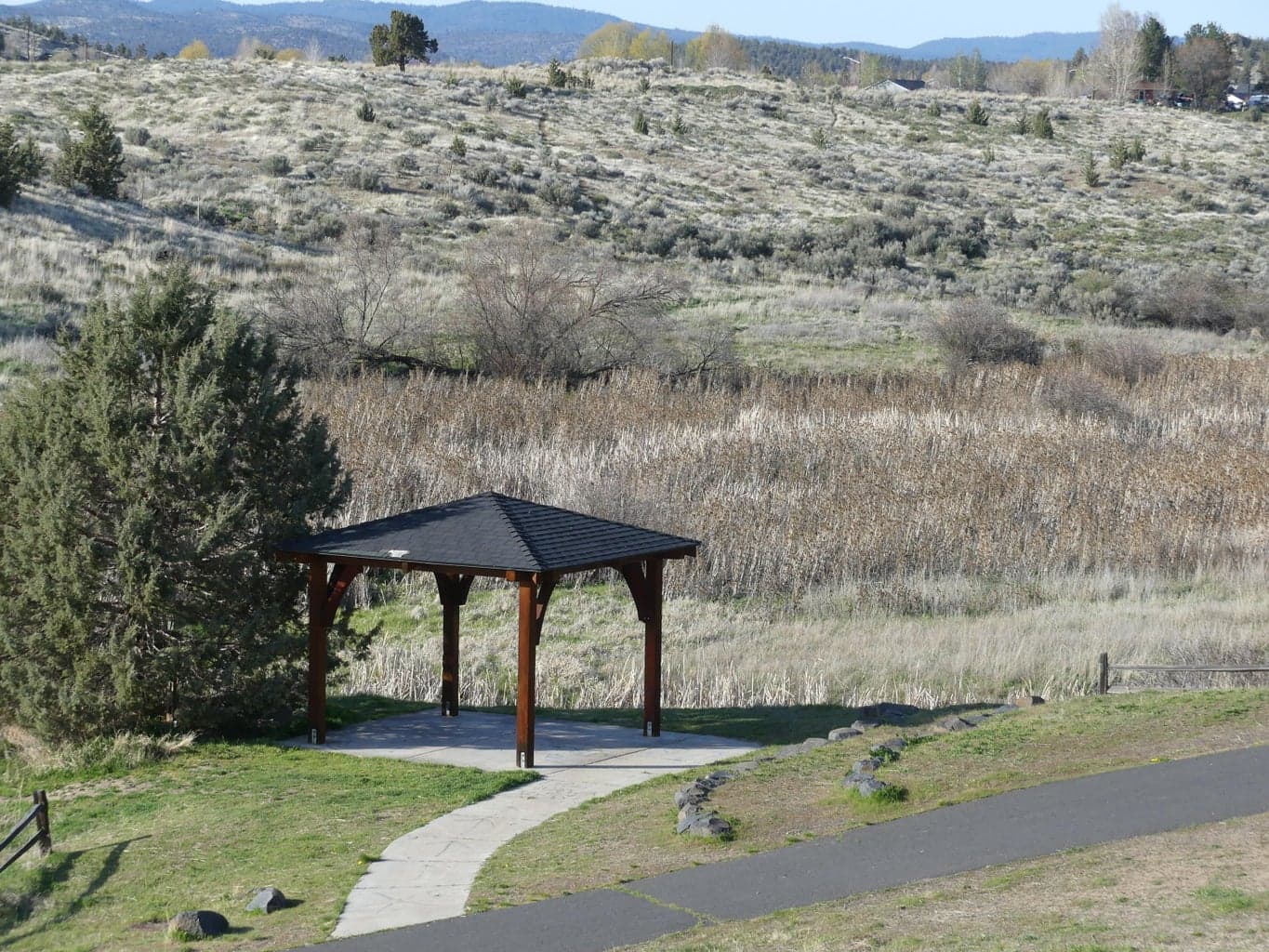 Ochoco Pointe community walking path by the wetland reserve - gazebo
