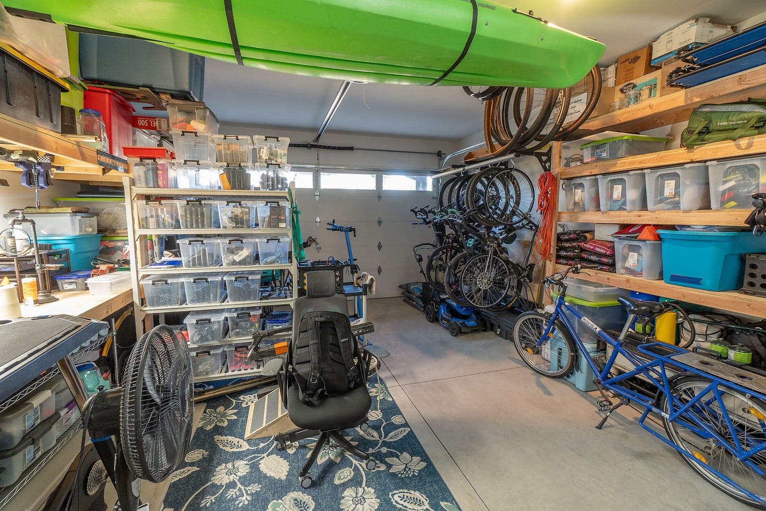 Garage area has plenty of storage