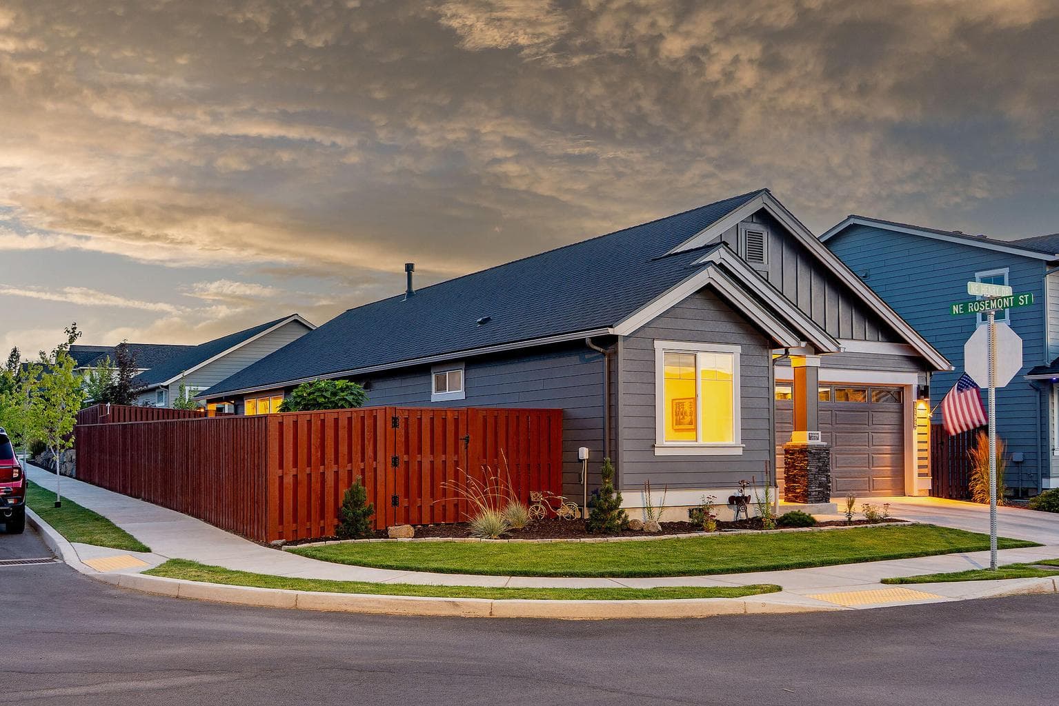 Front exterior highlighting larger corner lot with wide side yard space