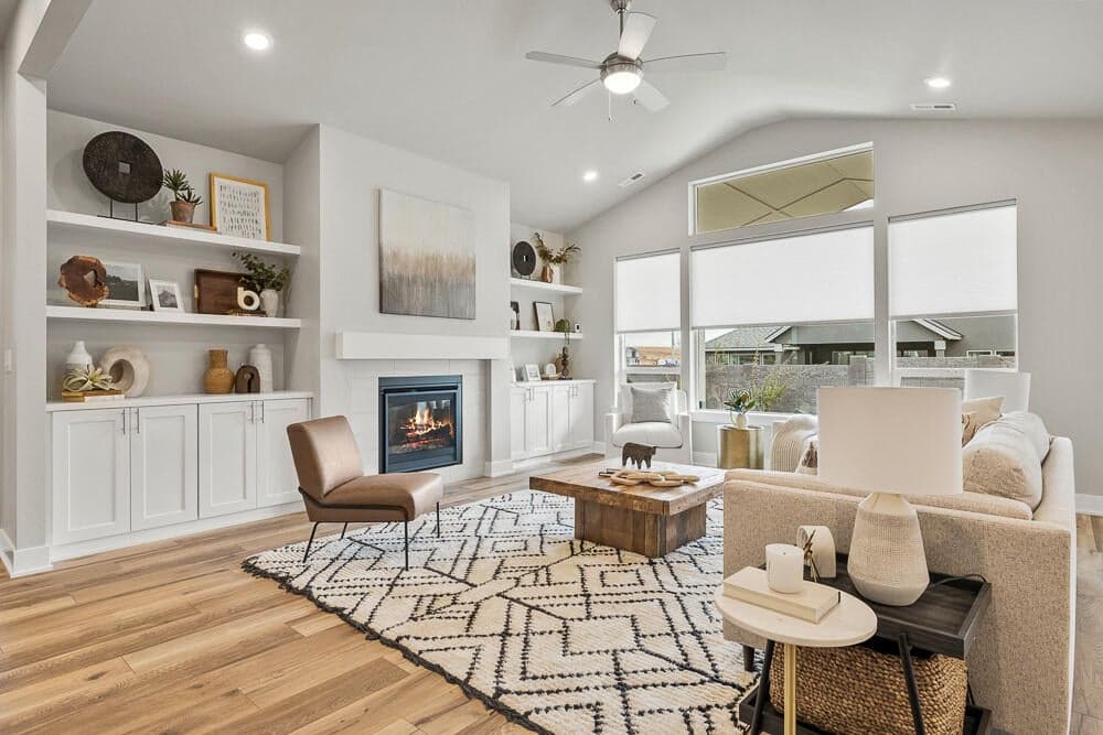 Home is virtually staged. Actual home will have 10'falt ceiling in great room. Ask about our design options.