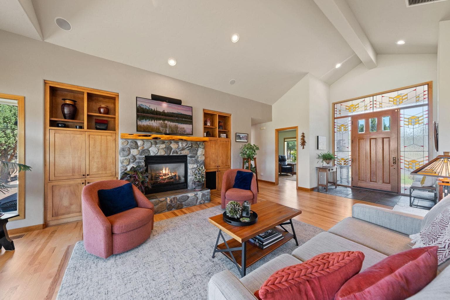 Relax in this living room and enjoy the views