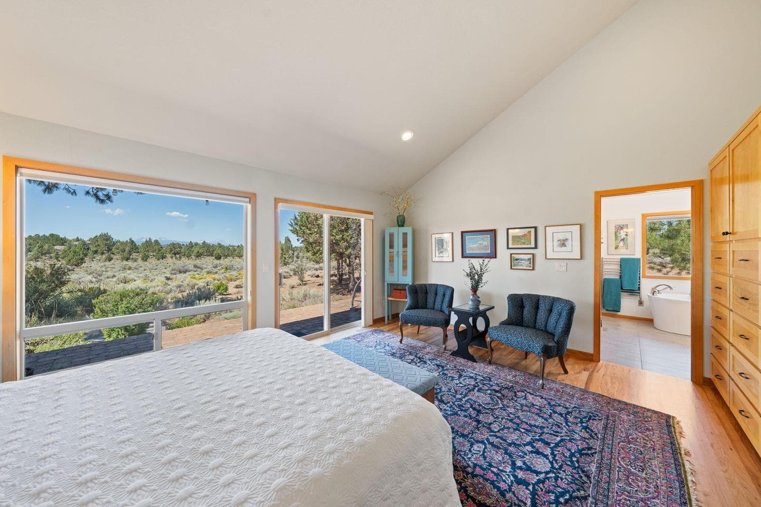 Access the back deck from the primary bedroom