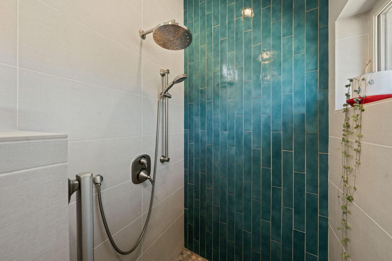 Shower with beautiful tile updated in 2020