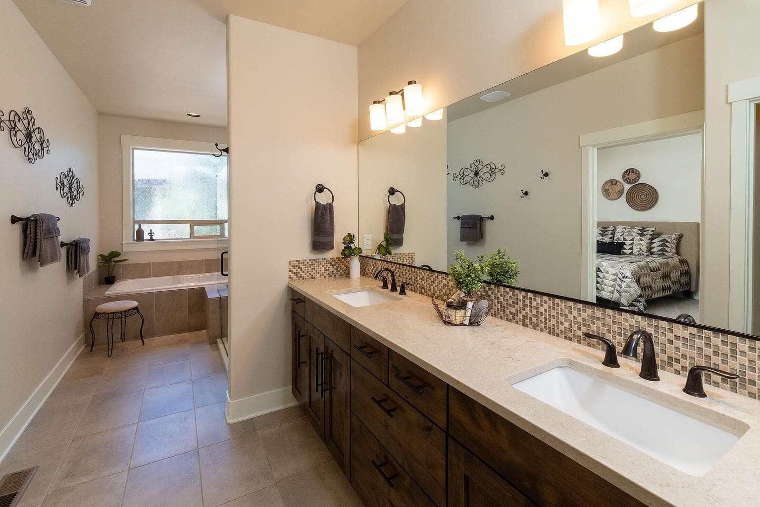 primary en-suite with walk in shower and soaking tub