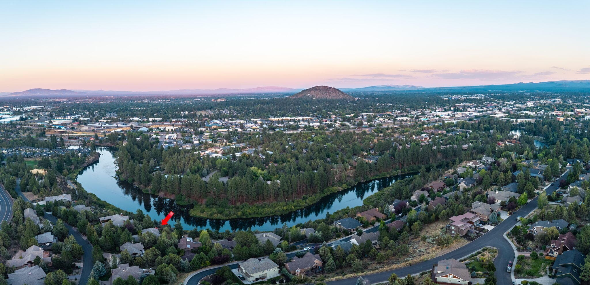 Pilot Butte on the horizon and the curve of the river.