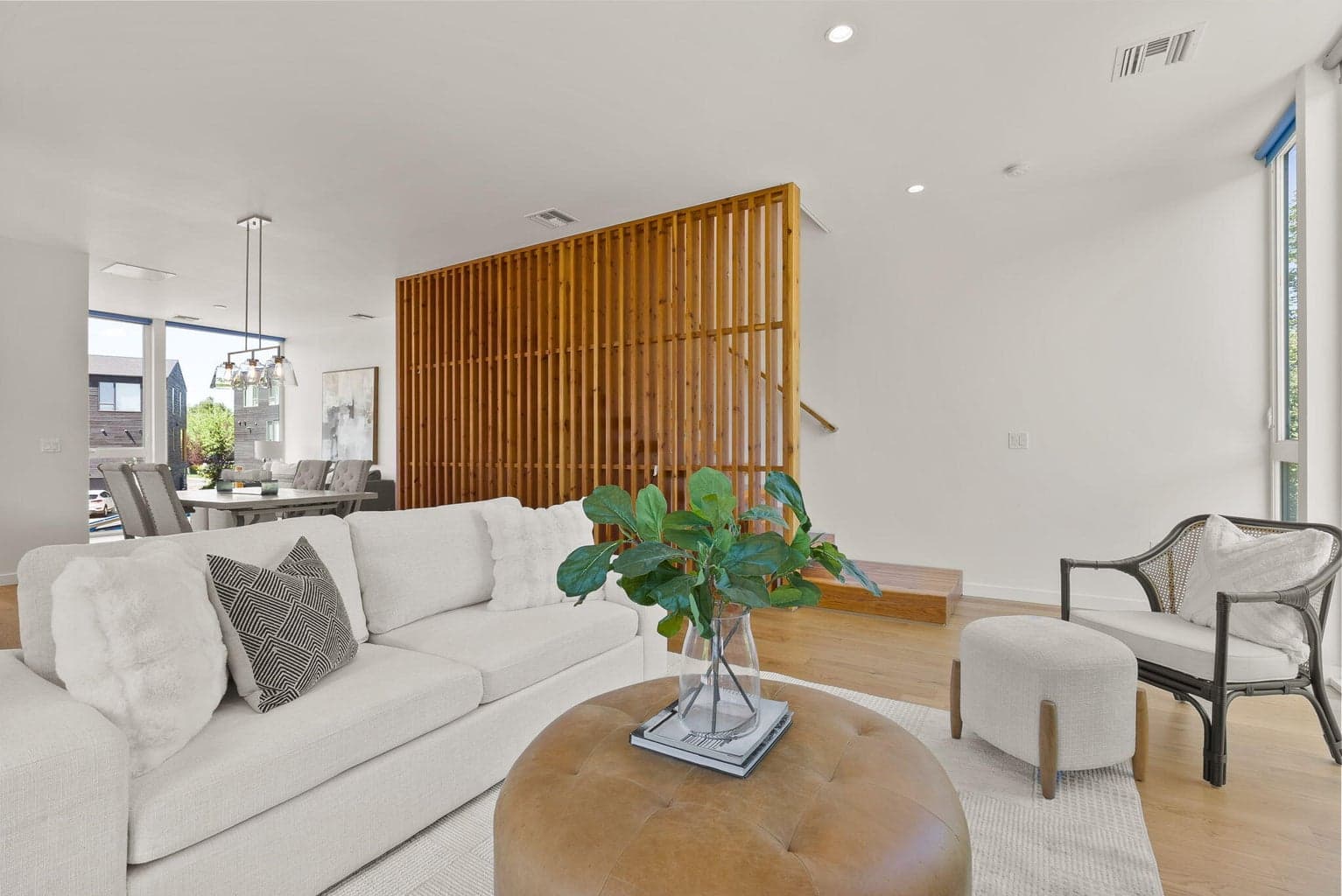 Tons of natural light and beautiful white oak hardwood flooring throughout main level, staircases, loft flex and 3rd bedroom.