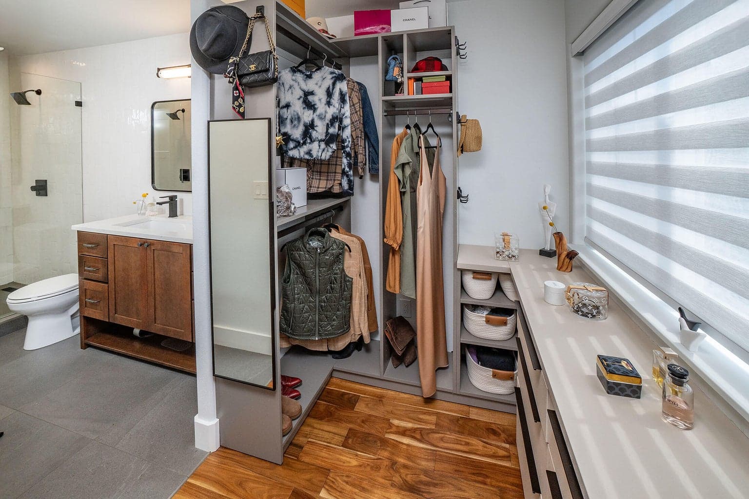 Custom designed closet to maximize the space.