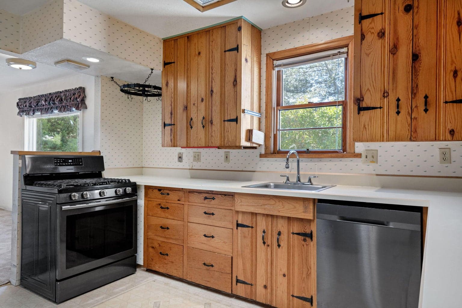 view from kitchen with gas range