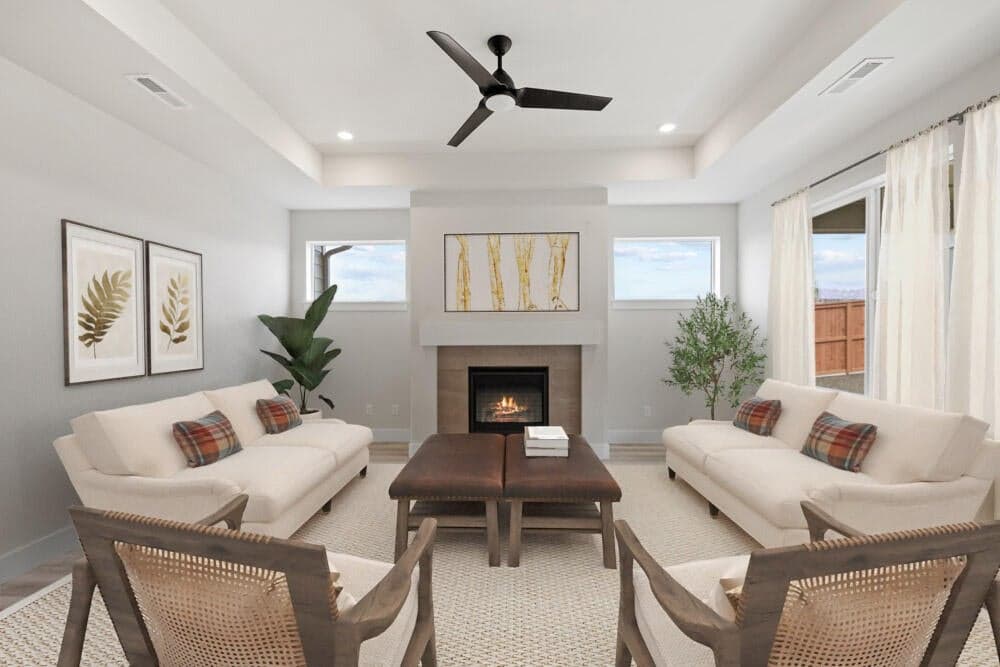 Greatroom with gas fireplace (virtual staging)