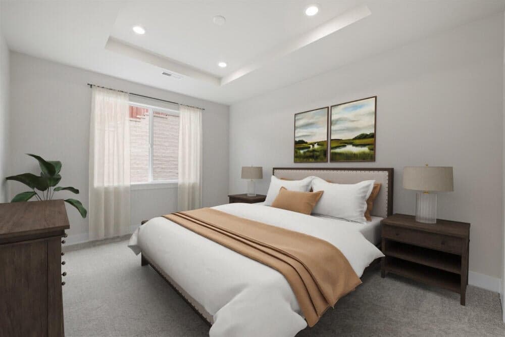 Primary room with coffered ceiling (virtual staging)