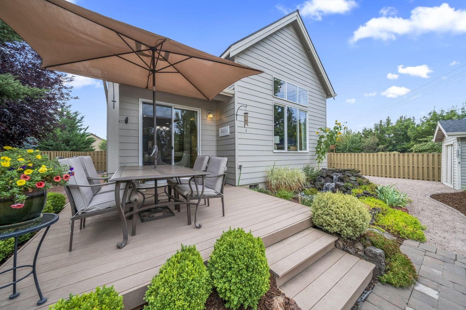 The composite deck greets you as you steep out back.