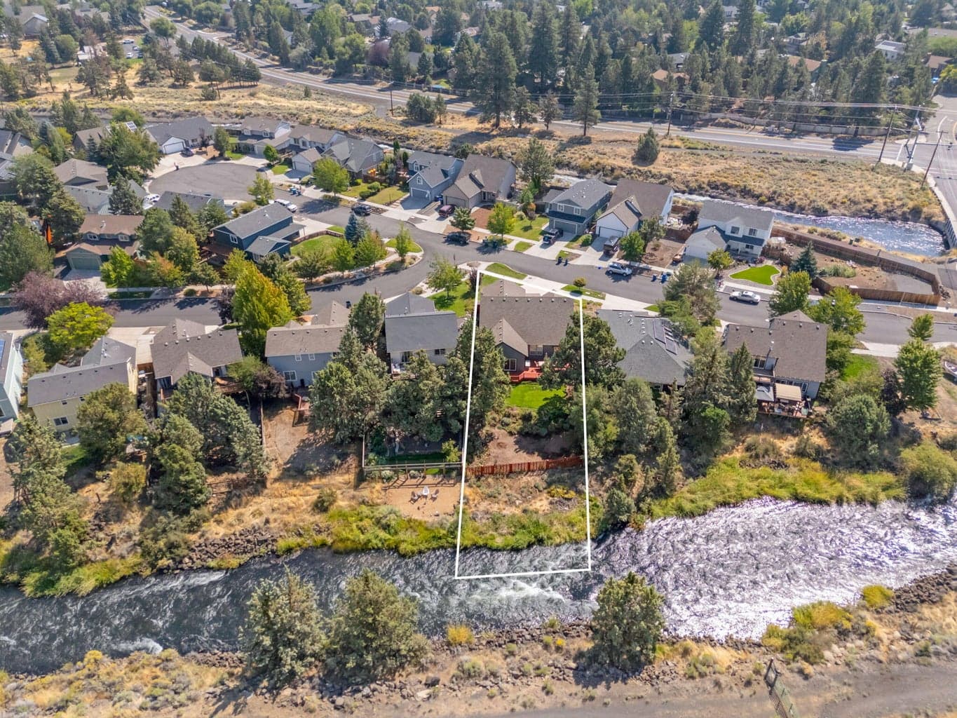 neighborhood and creek arial view