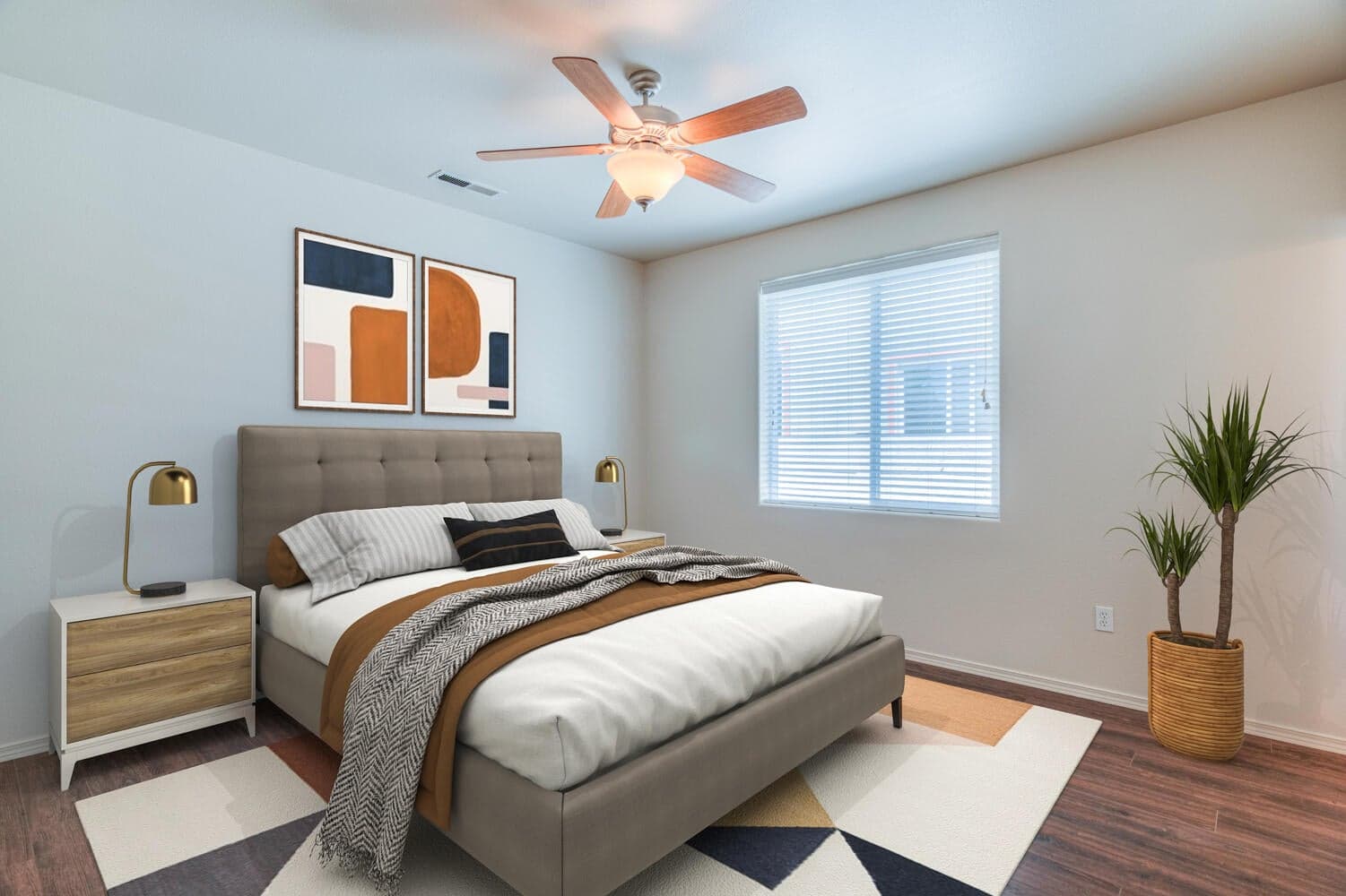 Virtual staged primary bedroom