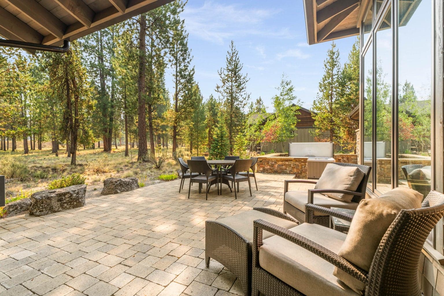 Enjoy exceptional outdoor living on the expansive patio w/ a fountain, built-in BBQ, outdoor heater & hot tub.