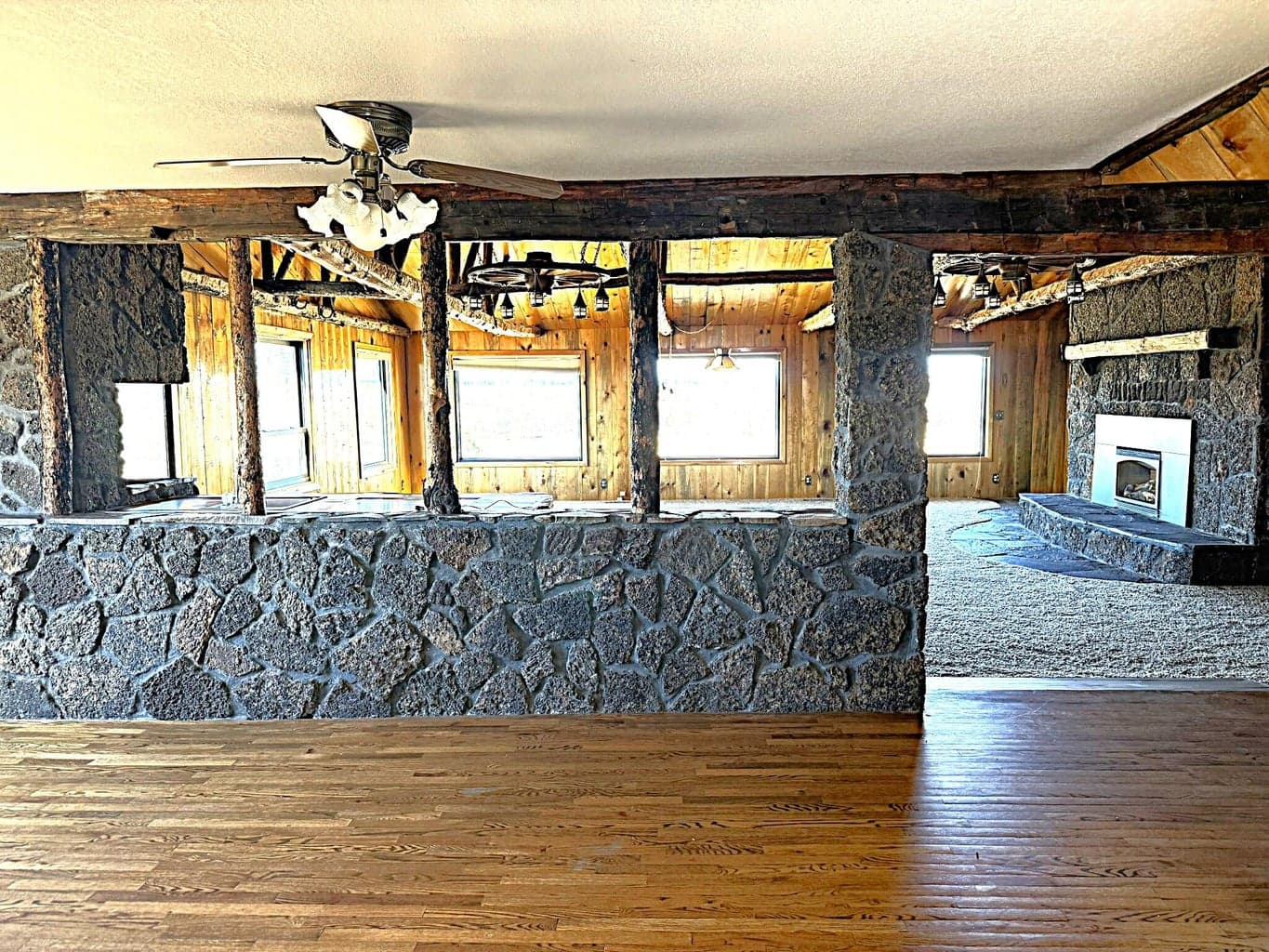 Custom rock and woodwork throughout