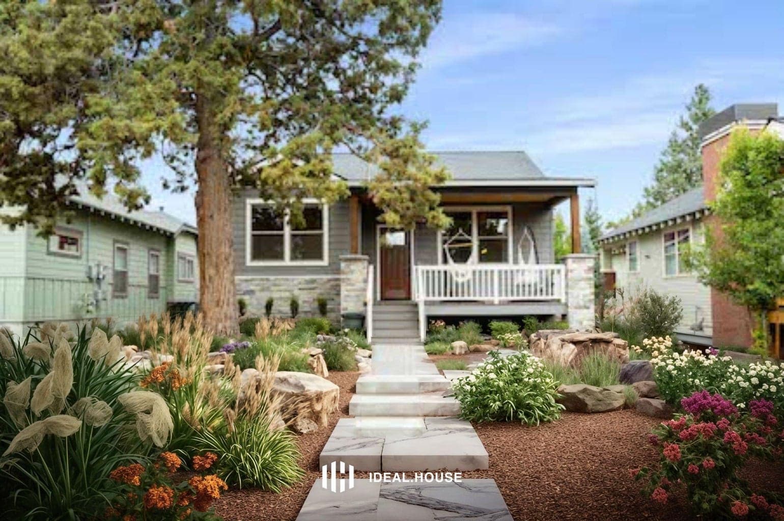 This is another idea for the home's yard - AI rendering.