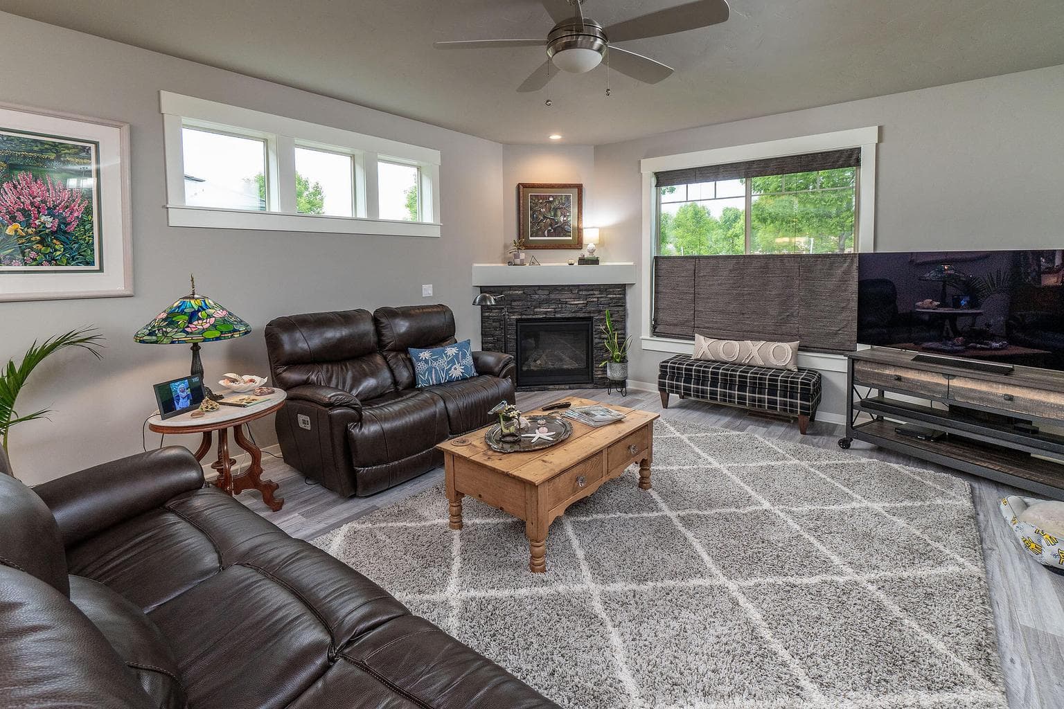 Greatroom with masonry fireplace.