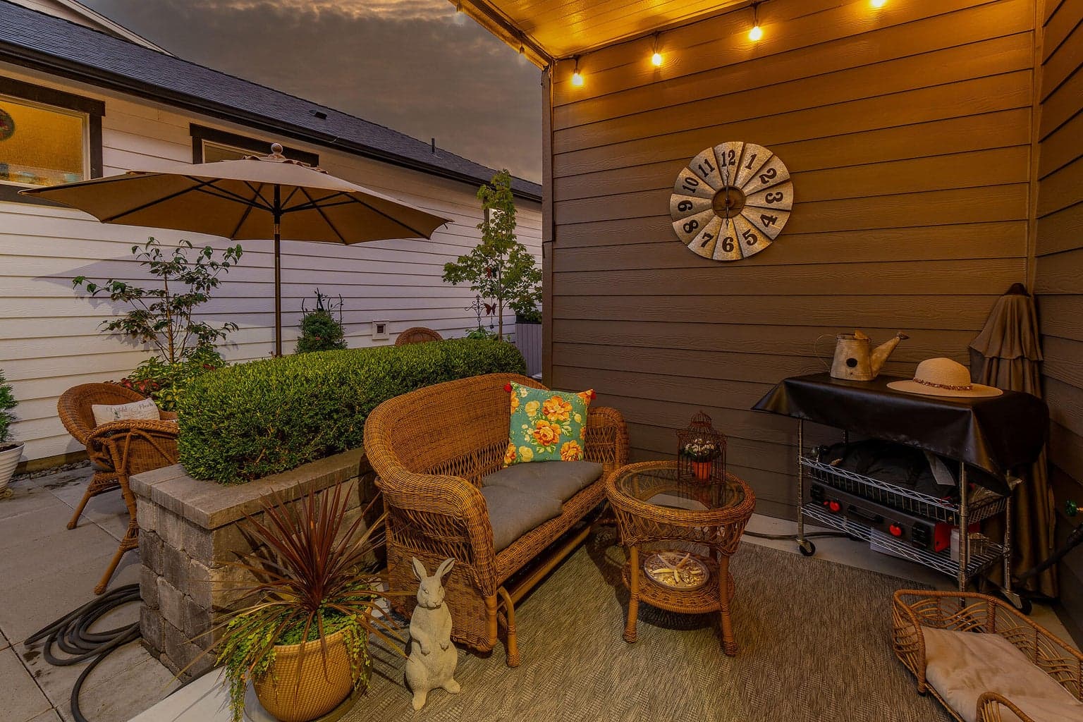 Covered patio area with retractable sun screen.