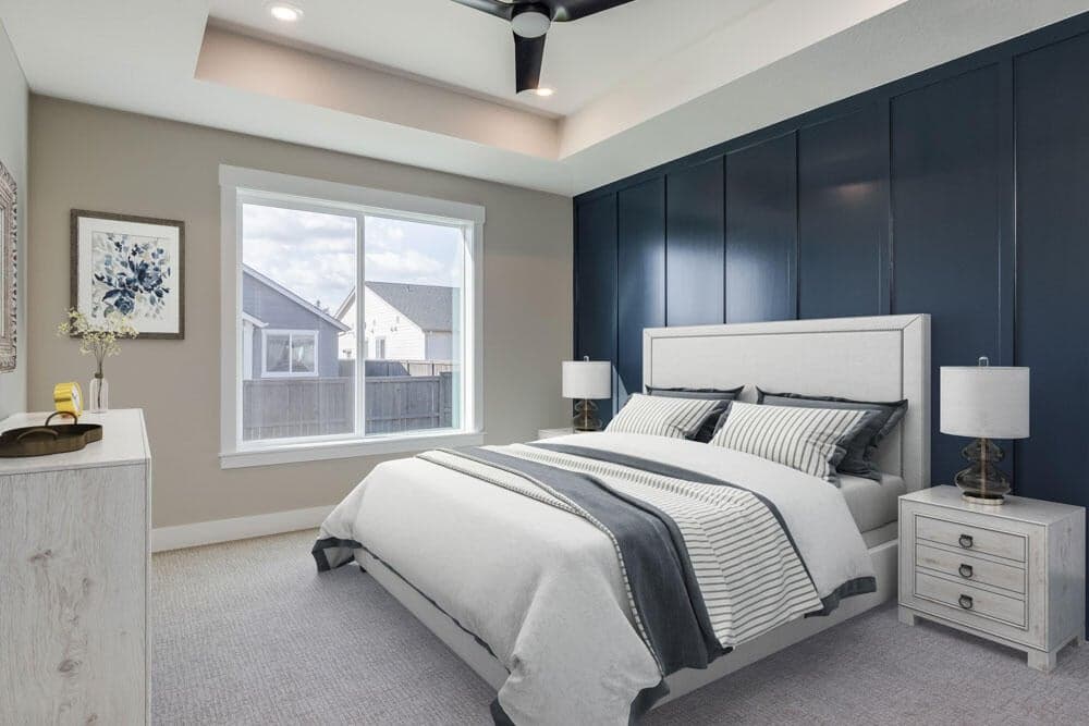 Primary suite with virtual staging.