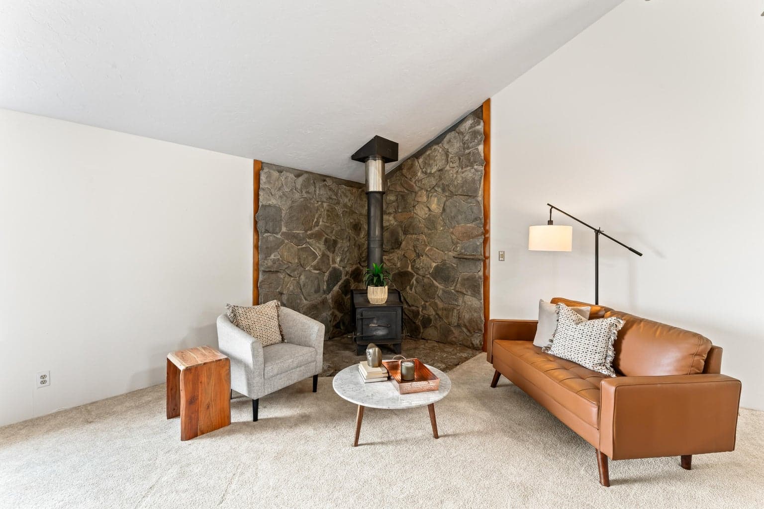 Wood Burning Stove w/ Stone Surround