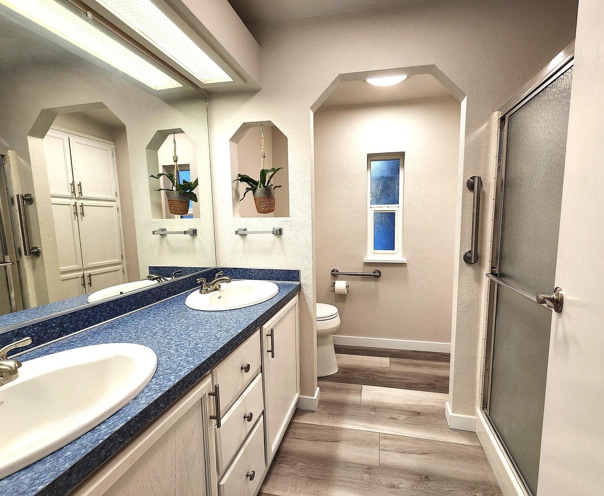 Primary bathroom has double vanity