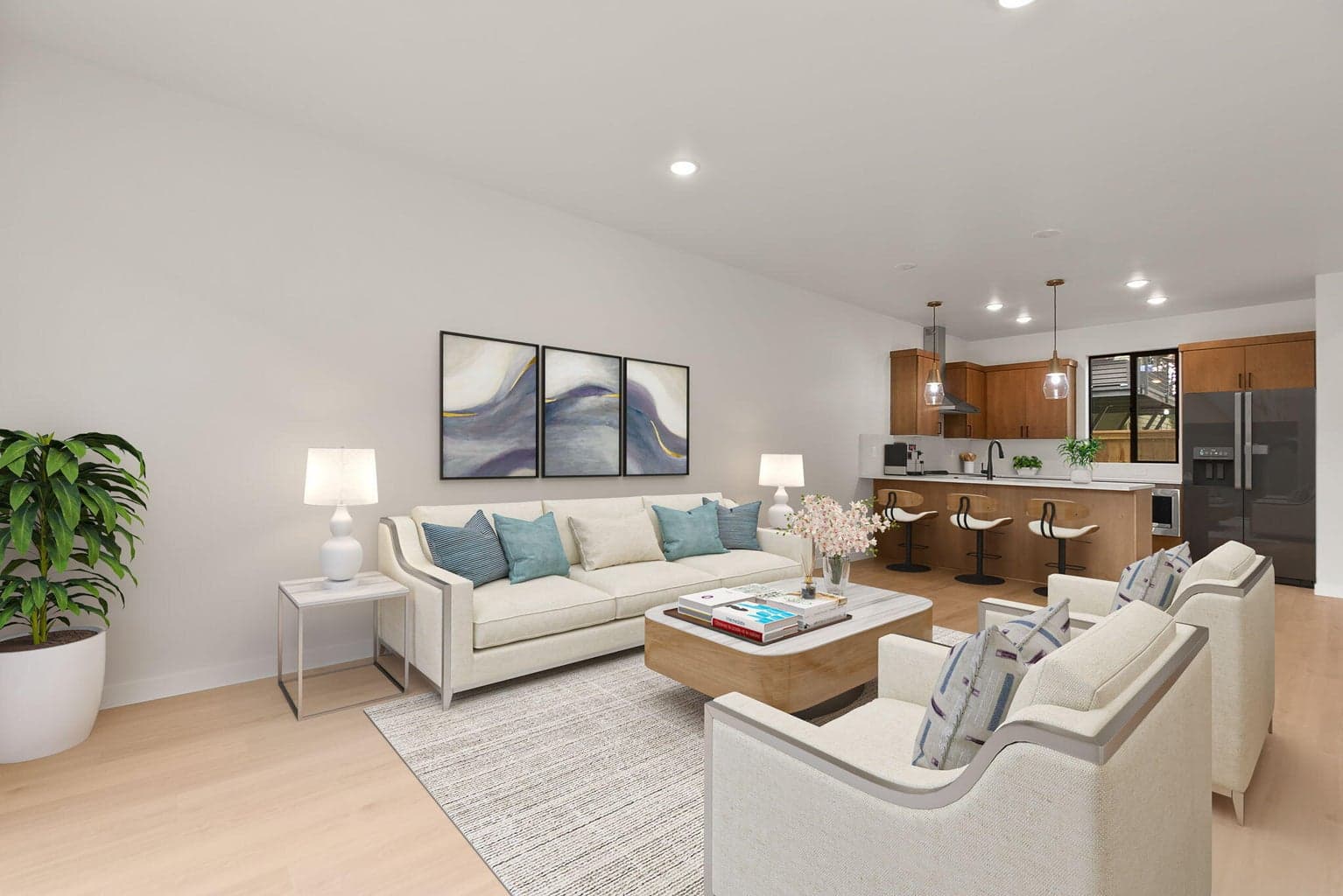 Living room and kitchen