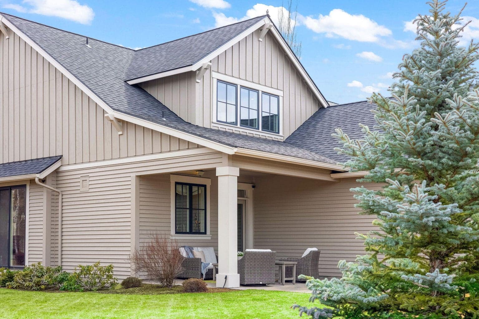 Covered front porch and a covered back patio for outside living space.