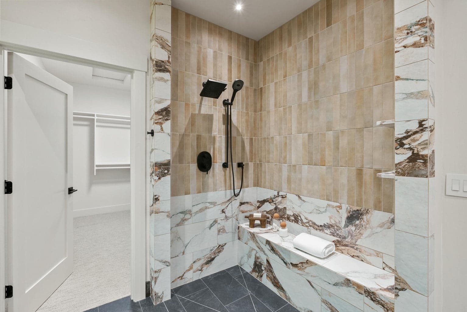 gorgeous new walk in shower in primary bath