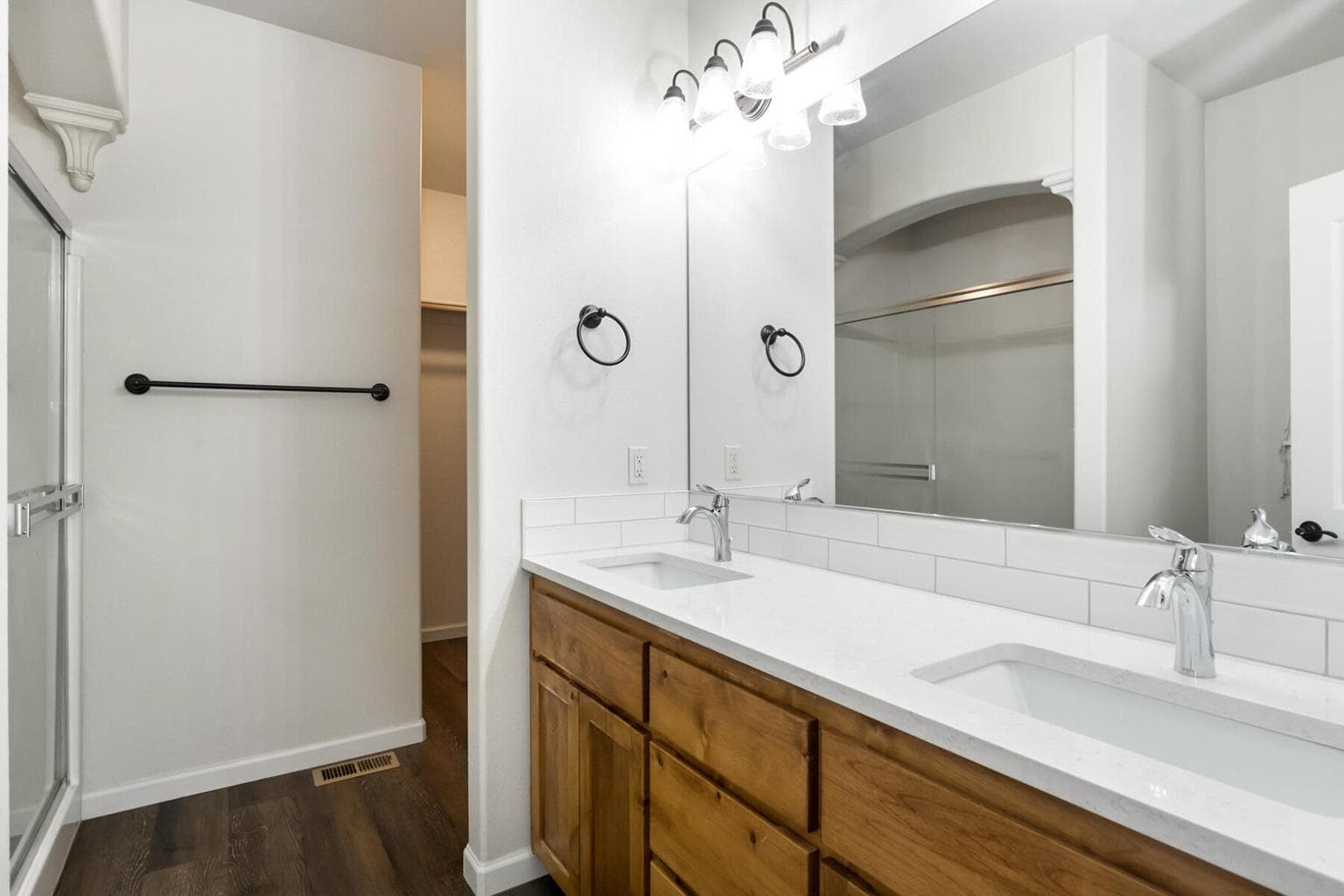 Wood cabinetry and quartz counters