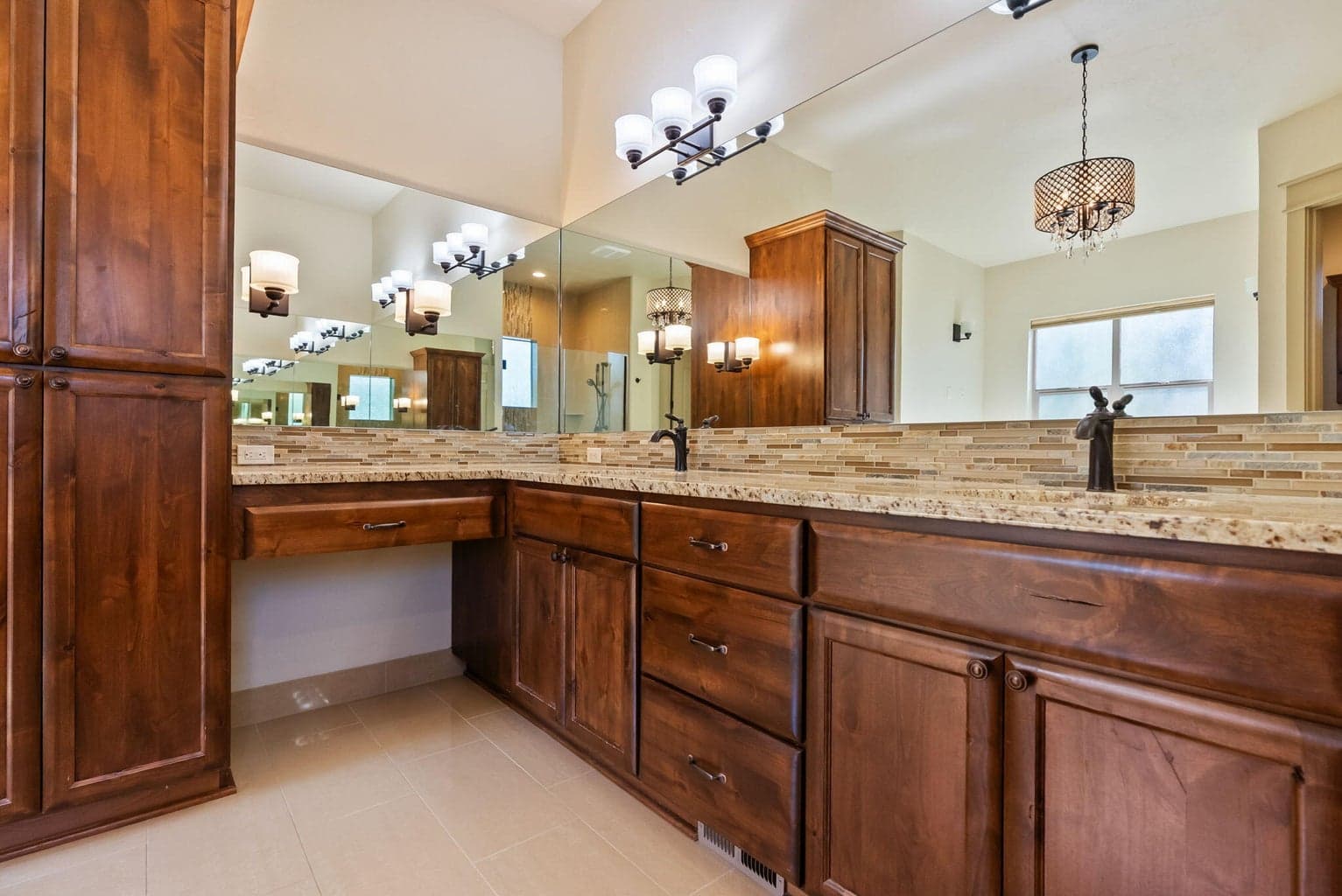 Makeup vanity and linen cabinet